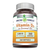Amazing Nutrition Amazing Formulas Vitamin D3 coconut oil softgel bottle promoting daily wellness.