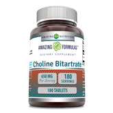 Amazing Nutrition Choline Bitartrate bottle shows 650 mg serving for daily use