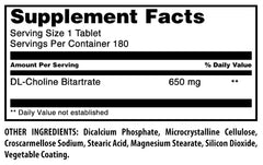 Amazing Nutrition Choline Bitartrate label gluten-free icon signals allergen-friendly supplementation