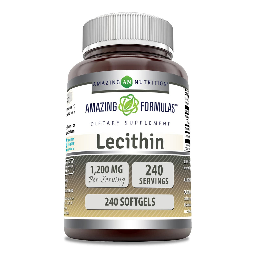 Amazing Nutrition Lecithin 1200 mg softgel bottle front supports daily wellness in a convenient format