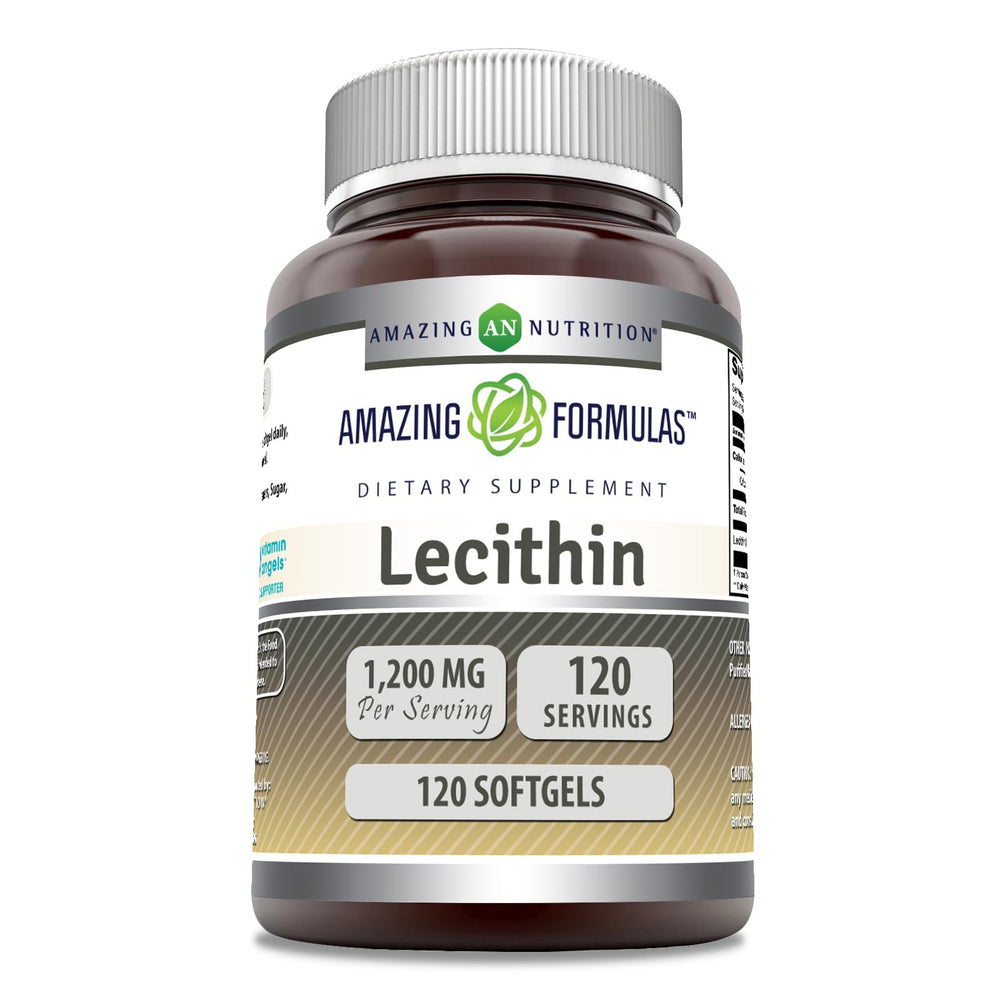 Amazing Nutrition Lecithin 1200 mg softgels bottle close-up for daily wellness