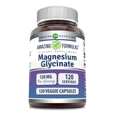 Amazing Nutrition magnesio glicinato 120 mg en botella, apoyo potencial para el bienestar diario.