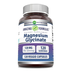Amazing Nutrition magnesio glicinato 120 mg en botella, apoyo potencial para el bienestar diario.
