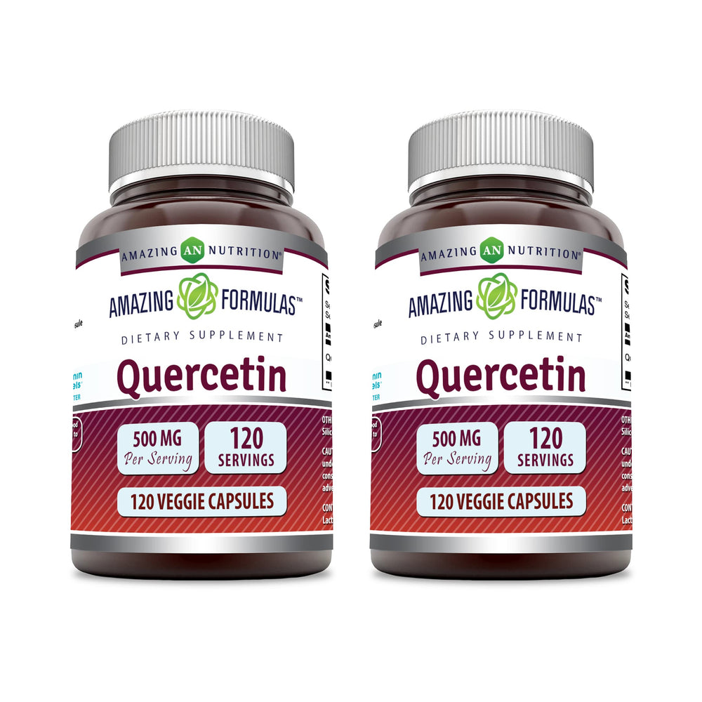 Amazing Nutrition quercetin 500mg veggie capsules bottle, gluten-free daily wellness.