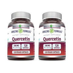 Amazing Nutrition quercetin 500mg veggie capsules bottle, gluten-free daily wellness.