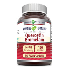 Amazing Nutrition Quercetin and Bromelain capsules bottle showcasing antioxidant support.