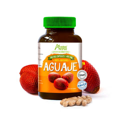 Amazon Andes Aguaje capsules bottle front, sustainable vegan wellness option.