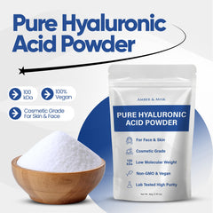 Amber and Misk Hyaluronic Acid Powder being dispensed for simple mixing
