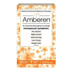 Amberen menopause capsules bottle pour supports balance and relief from symptoms