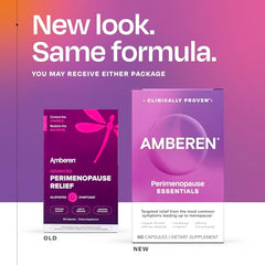 Amberen perimenopause bottle back displays ingredients and hormonal balance support
