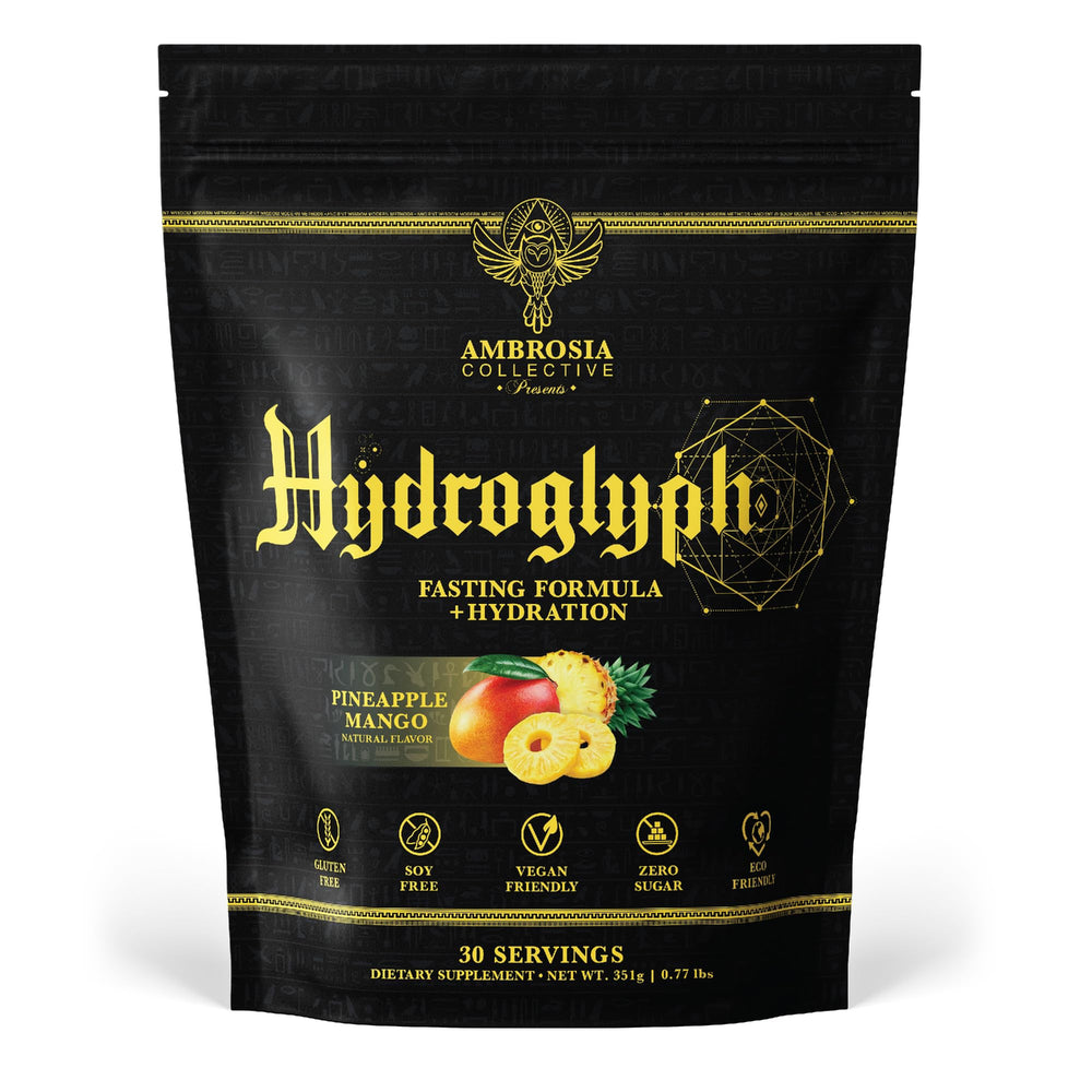 Ambrosia Hydroglyph bottle in Pineapple Mango flavor for on-the-go hydration during workouts.