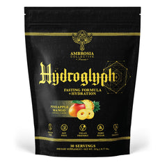 Ambrosia Hydroglyph bottle in Pineapple Mango flavor for on-the-go hydration during workouts.