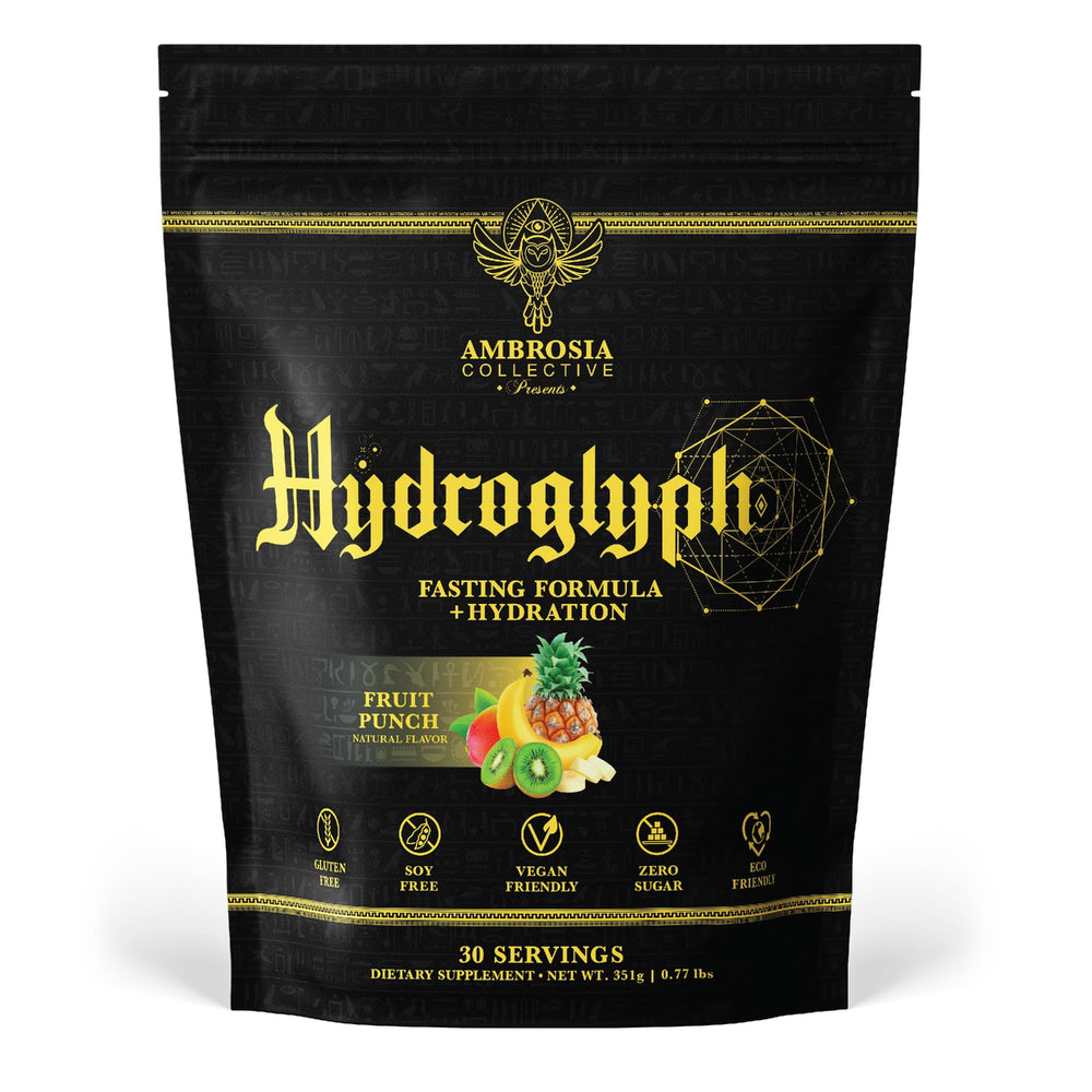 Ambrosia Hydroglyph bottle pour shows balanced electrolytes for training hydration.