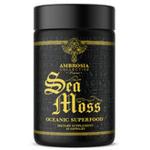 Ambrosia Sea Moss Capsules bottle close-up highlighting high-dose daily gut support.