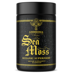 Ambrosia Sea Moss Capsules bottle close-up highlighting high-dose daily gut support.