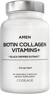 Amen Biotin Collagen Vitamins+ bottle front showing comprehensive daily supplement