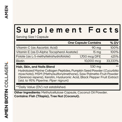 Amen Biotin Collagen Vitamins+ label closeup with 10,000 mcg biotin clearly visible