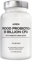 Amen Mood Probiotic bottle front with 51B CFUs for daily gut balance.