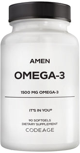 Amen Omega-3 supplement bottle front view highlighting 1500 mg per serving for daily use