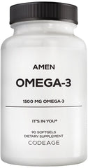 Amen Omega-3 supplement bottle front view highlighting 1500 mg per serving for daily use