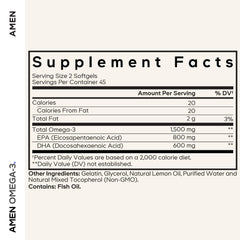 Amen Omega-3 softgels close-up showing smooth capsules for daily wellness