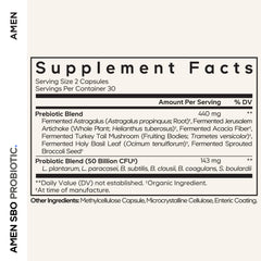 Amen SBO Probiotic capsules close-up for convenient daily use