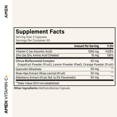 Amen Vitamin C+ bottle shot emphasizes label and 2-month supply