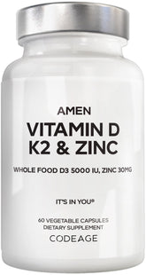 Amen Vitamin D3 K2 Zinc bottle pour shows easy daily dosing for wellness routine