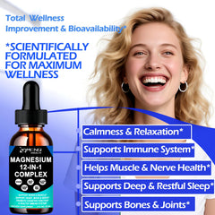 AMENQ hHEALTH Magnesium 12-in-1 drops dissolving in water for quick use.