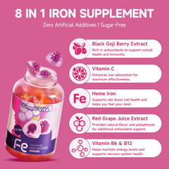 Ameri-Vita Iron Gummies with vitamin C and folate for daily vitality.