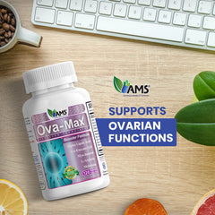 Label highlights CoQ10 and folic acid in OVA-Max for embryo-friendly nutrition.