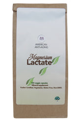 American Anti Aging Magnesium Lactate bottle showing easy to swallow capsules for daily wellness