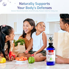 American Biotech Labs SilverBiotics bottle pour demonstrates easy daily dosing for routine immune support.