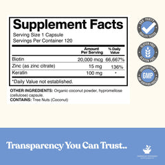 American Standard Biotin 20,000mcg capsules outside bottle illustrate easy daily intake for lifestyle vitality