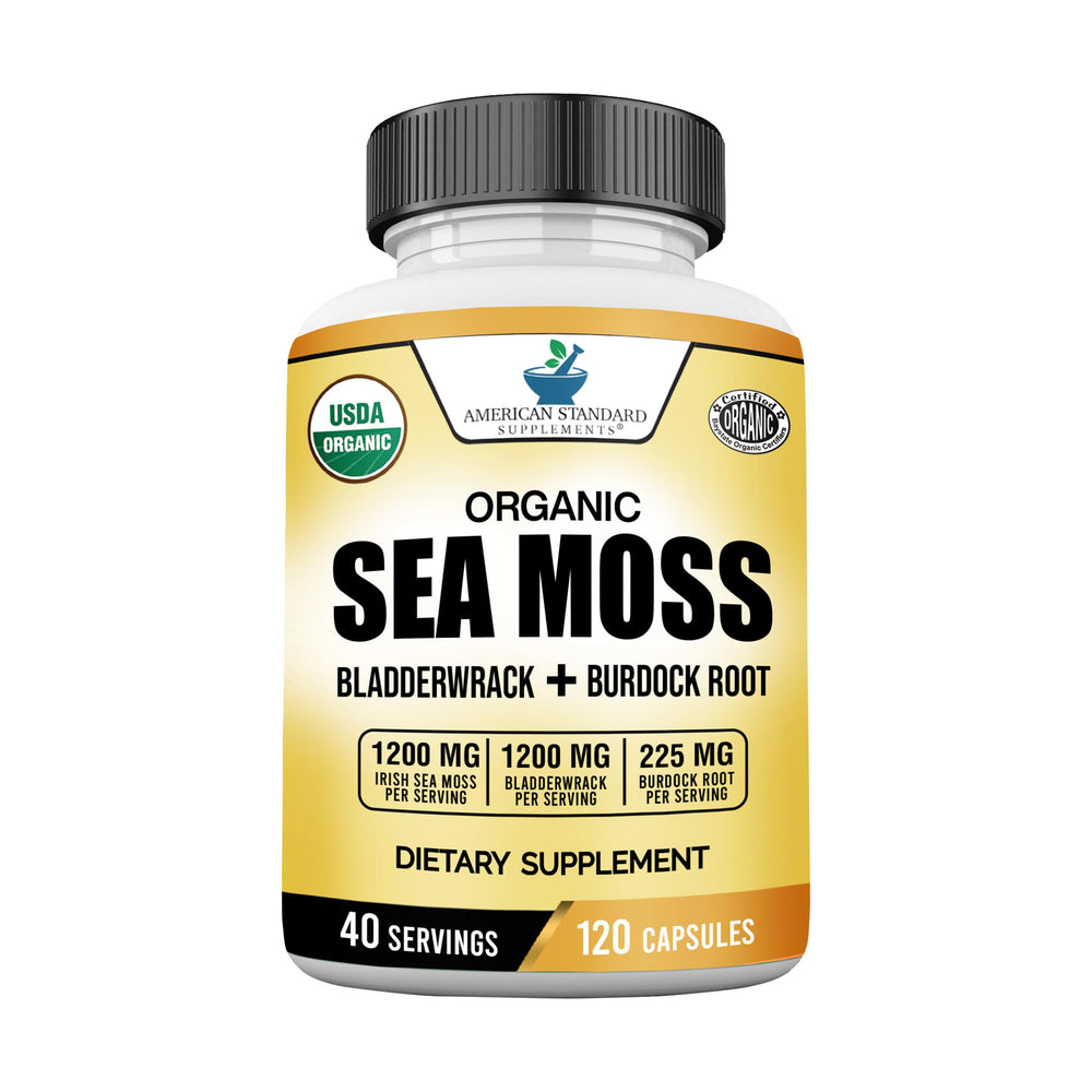 American Standard Supplements Sea Moss bottle pour for easy daily dosage.