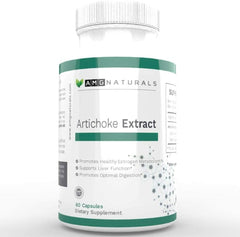 AMG Naturals Artichoke Extract bottle showcasing liver support and digestive comfort.