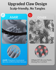 AMIR portable head massager held in hand for convenient on-the-go relaxation.