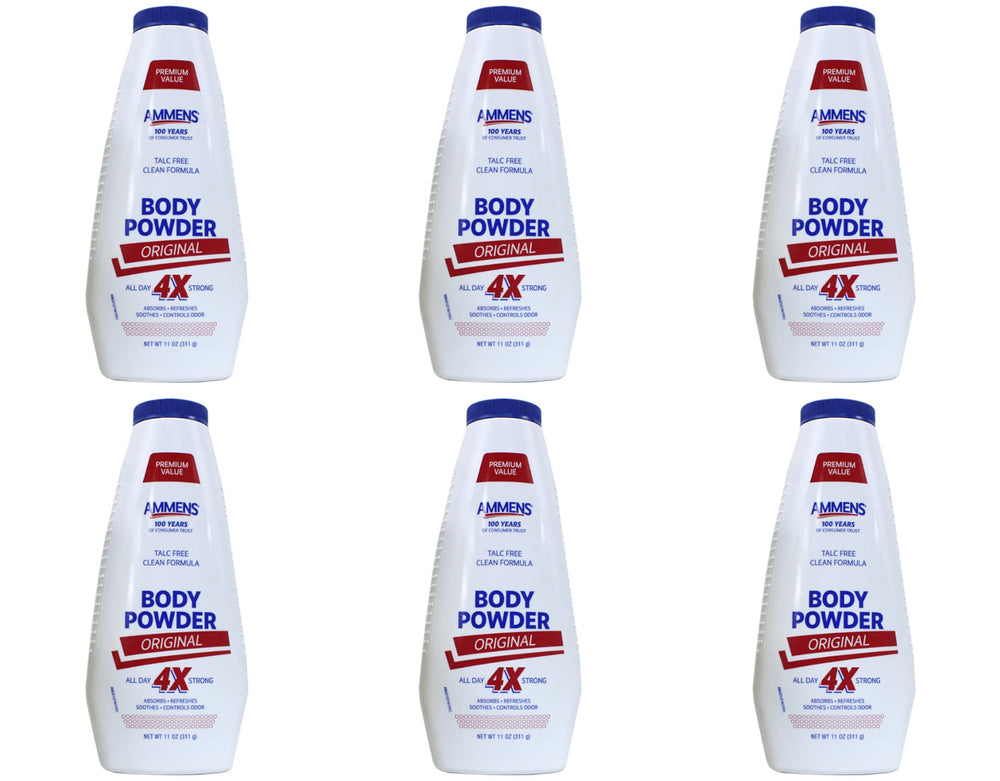 AMMENS Body Powder Original bottle pour for all-day dryness.