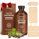 AMOADO castor oil bottle—premium cold-pressed oil for skin and hair hydration.