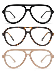 AMOMOMA 3-pack retro aviator glasses with blue-light blocking lenses for screen time comfort.