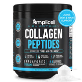 Amplicell Multi Collagen Peptides powder tub front for skin, hair and nails support.