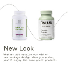 Amy Myers MD Complete Enzymes label closeup highlights gluten-free and non-dairy formulation.
