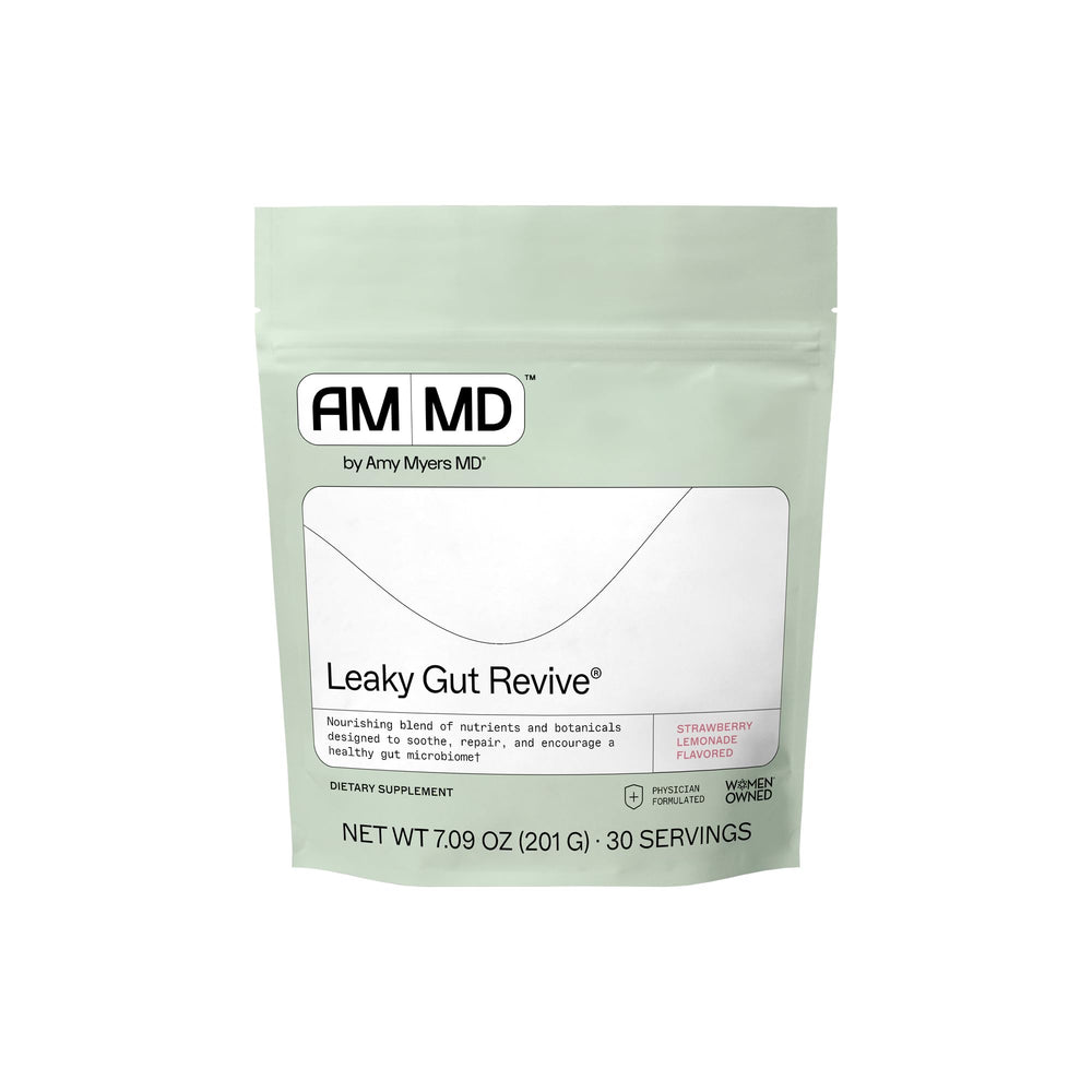 Amy Myers MD Leaky Gut Revive bottle front view highlighting gluten-free formula.