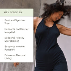 Pouring Leaky Gut Revive powder into a glass of water for easy use.