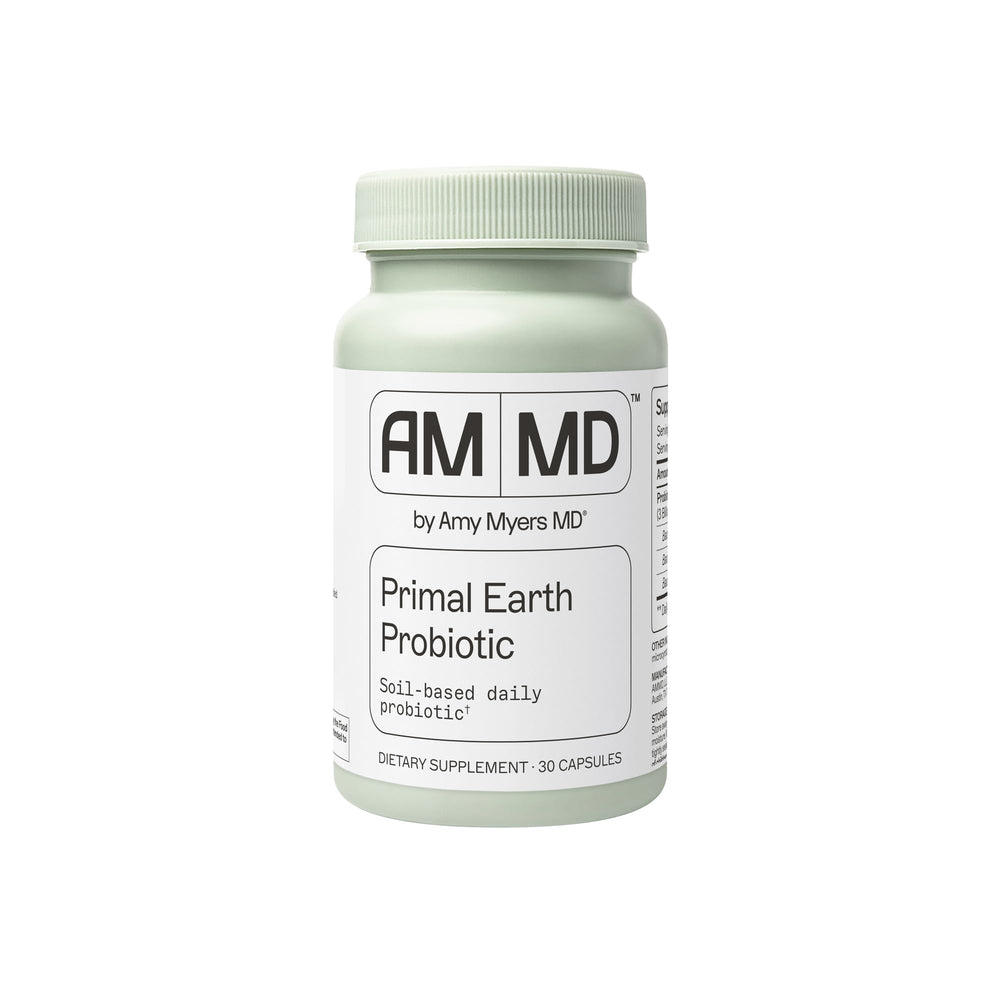 Amy Myers MD Primal Earth Probiotic bottle ready for daily digestive support.