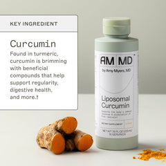 Amy Myers MD Liposomal Curcumin label clean design signals gluten-free and non-dairy ingredients