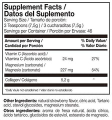 Ana Maria Lajusticia Hydrolisate Collagen Powder canister label highlights magnesium and vitamin C benefits