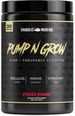 Anabolic Warfare Pump-N-Grow bottle front showing caffeine free formula for steady workouts