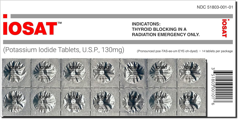 ANBEX iOSAT 130 mg tablets in a 14-pack for emergency readiness.