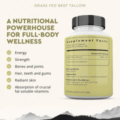 Close-up of Ancestral Supplements beef tallow capsules highlighting fat-based nutrition.
